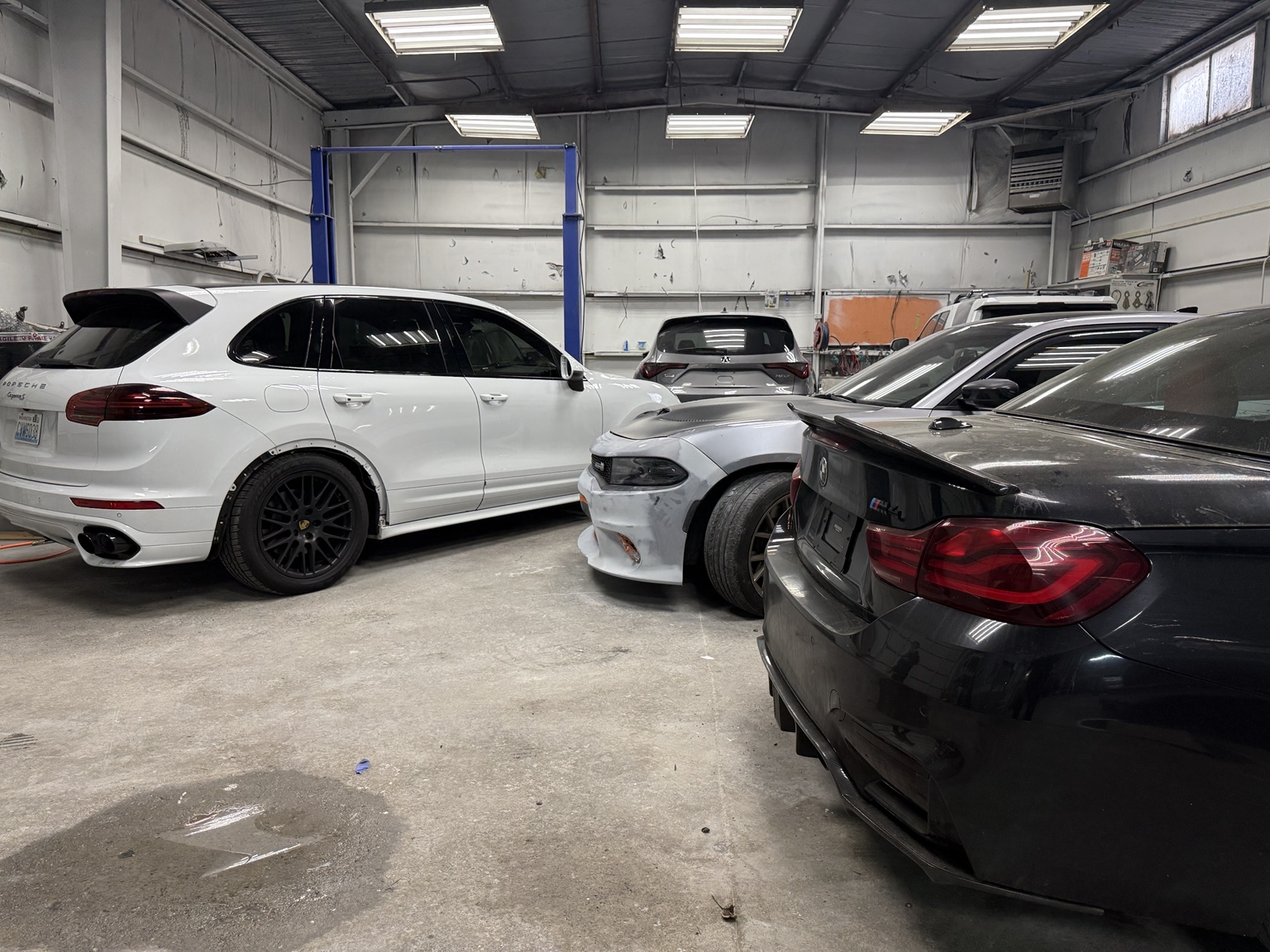 Vehicles in shop